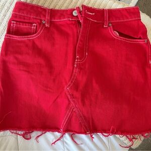 Red Denim Mini Skirt